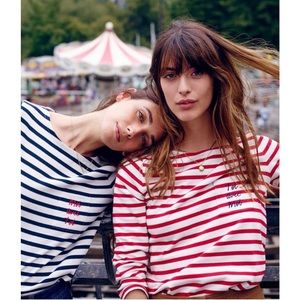 Madewell et Sezane Toi Avec Moi Striped Long Sleeve sailor top Red white stripes